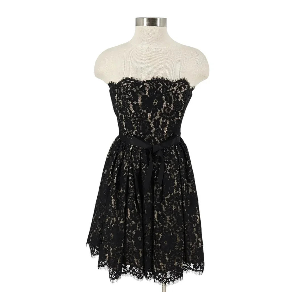 Robert Rodriguez Collab Fit Flare Cocktail Party Dress Black Lace Strapless